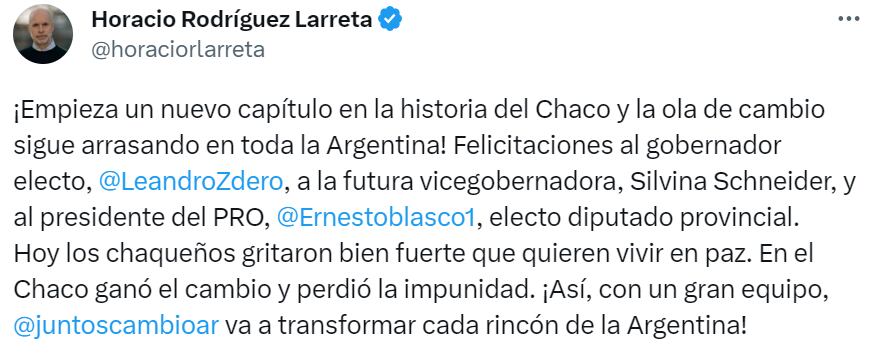 El mensaje de Horacio Rodríguez Larreta 