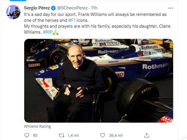 mensaje de Checo Pérez a Frank Williams