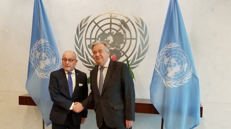 El canciller argentino Jorge Faurie y el presidente de la ONU AntÃ³nio Guterres