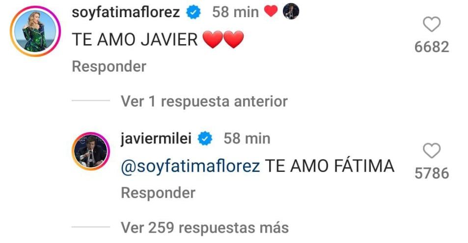 F&aacute;tima Florez y Javier Milei se declararon su amor en p&uacute;blico (Instagram)