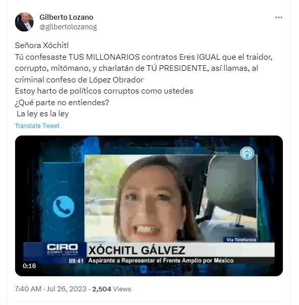 Gilberto Lozano, Xóchitl Gálvez, AMLO