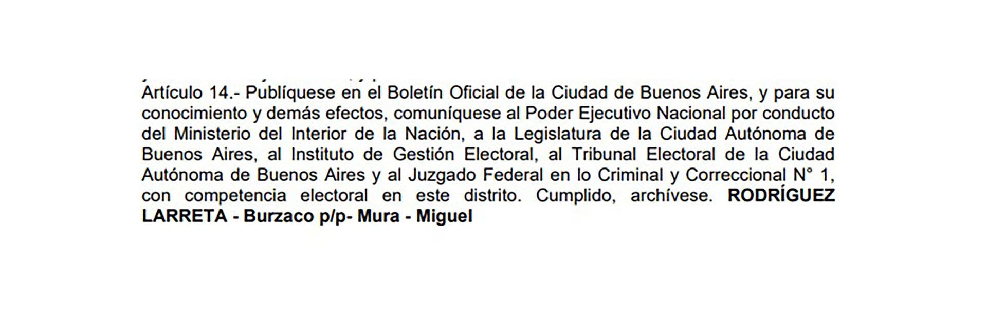 Rodríguez Larreta, Burzaco, Mura, Miguel, las firmas del decreto que convocó a elecciones concurrentes en CABA