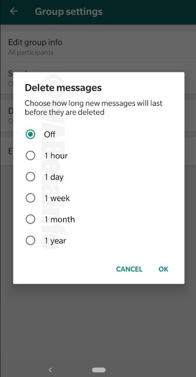 El usuario puede elegir el lapso tras el cual se borrarán los mensajes de manera automática.