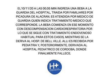 El comunicado del hospital de Monte Maíz