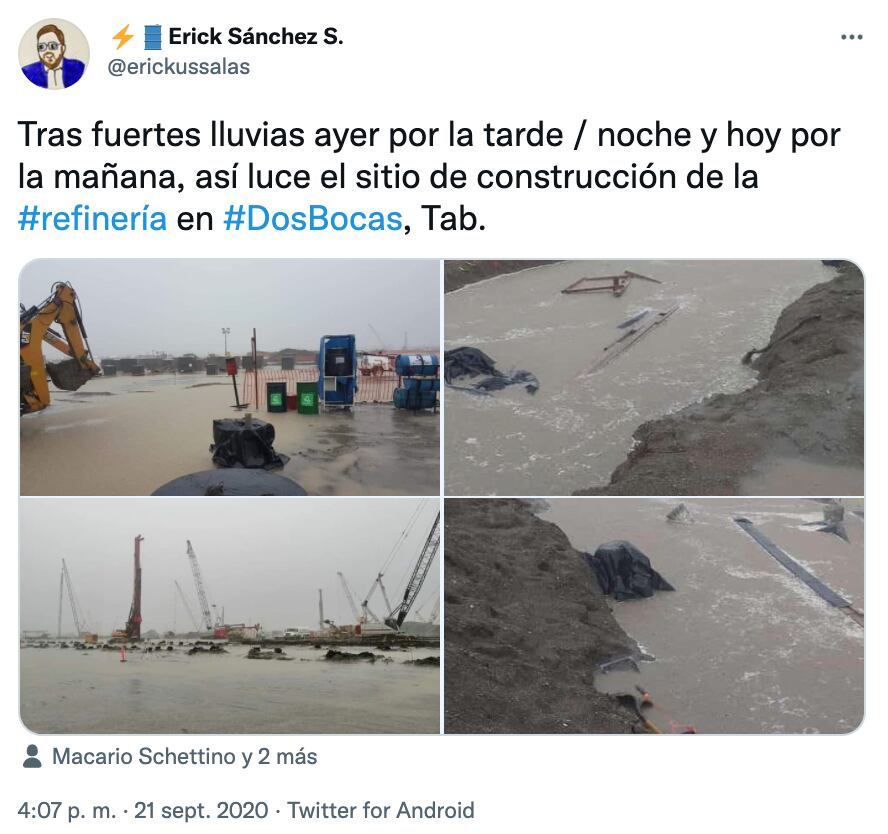 En esta ocasión, el huracán Grace no causó mayores efectos en la refinería de Dos Bocas (Foto: Las imágenes difundidas en redes sociales corresponden a una inundación que tuvo lugar en septiembre de 2020 (Foto: Twitter@erickussalas)
