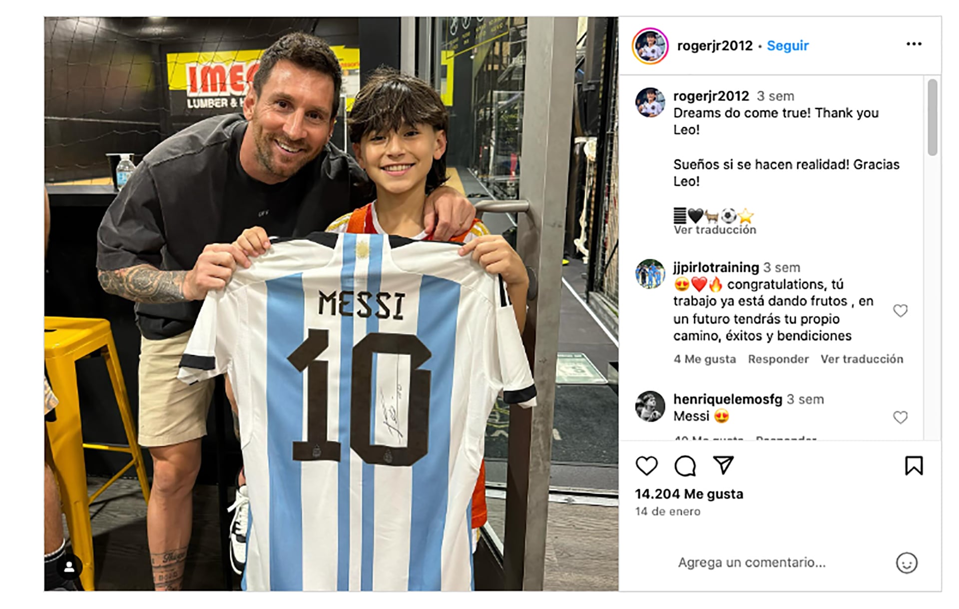 El posteo de agradecimiento de Roger Laureado Jr.