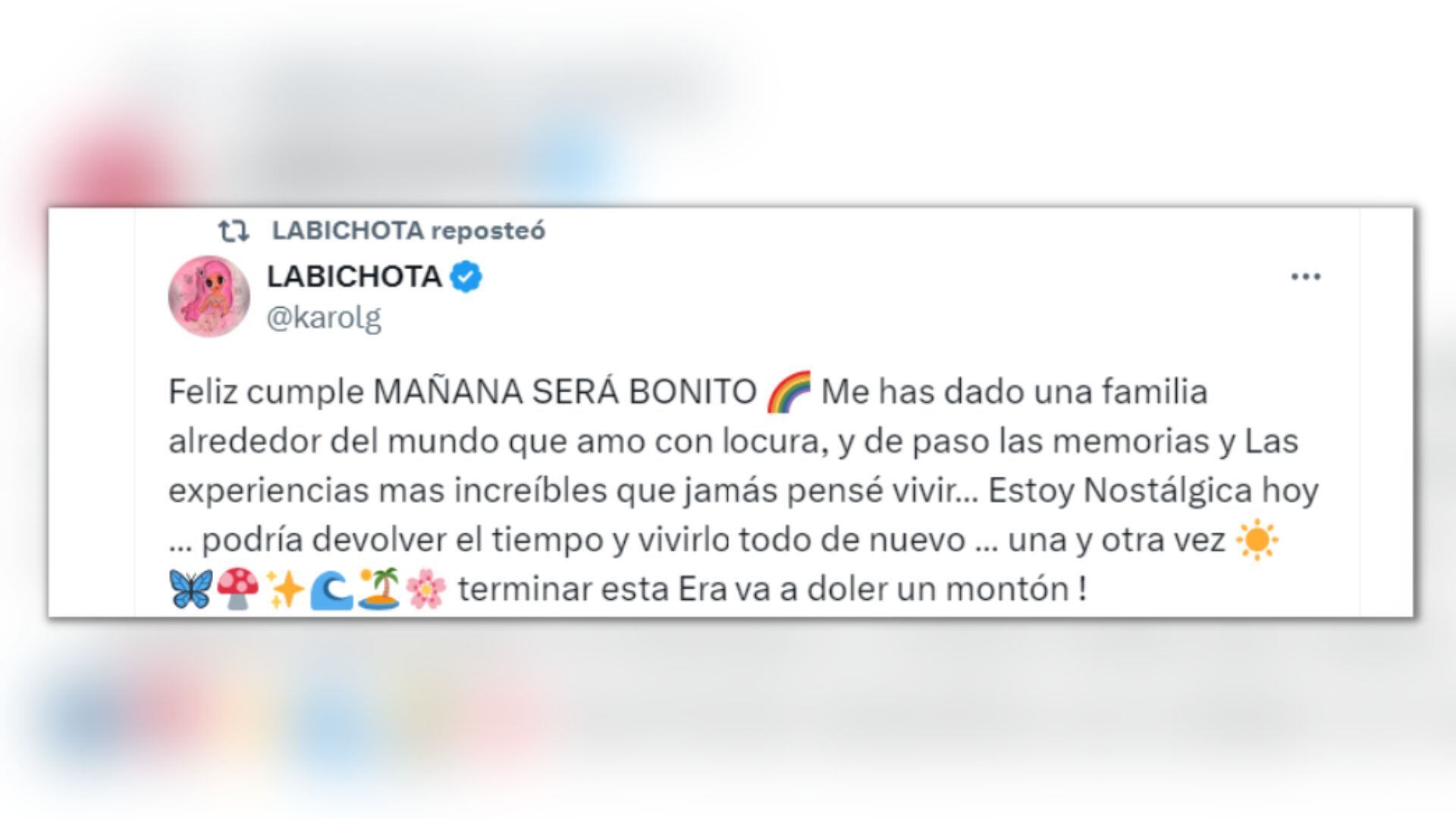 La cantante colombiana publicó en sus redes sociales un emotivo mensaje - crédito @karolg