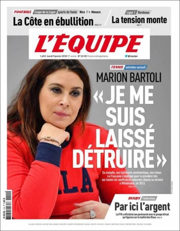 Marion Bartoli confesó en L’Equipe su calvario amoroso y las razones de su extrema delgadez