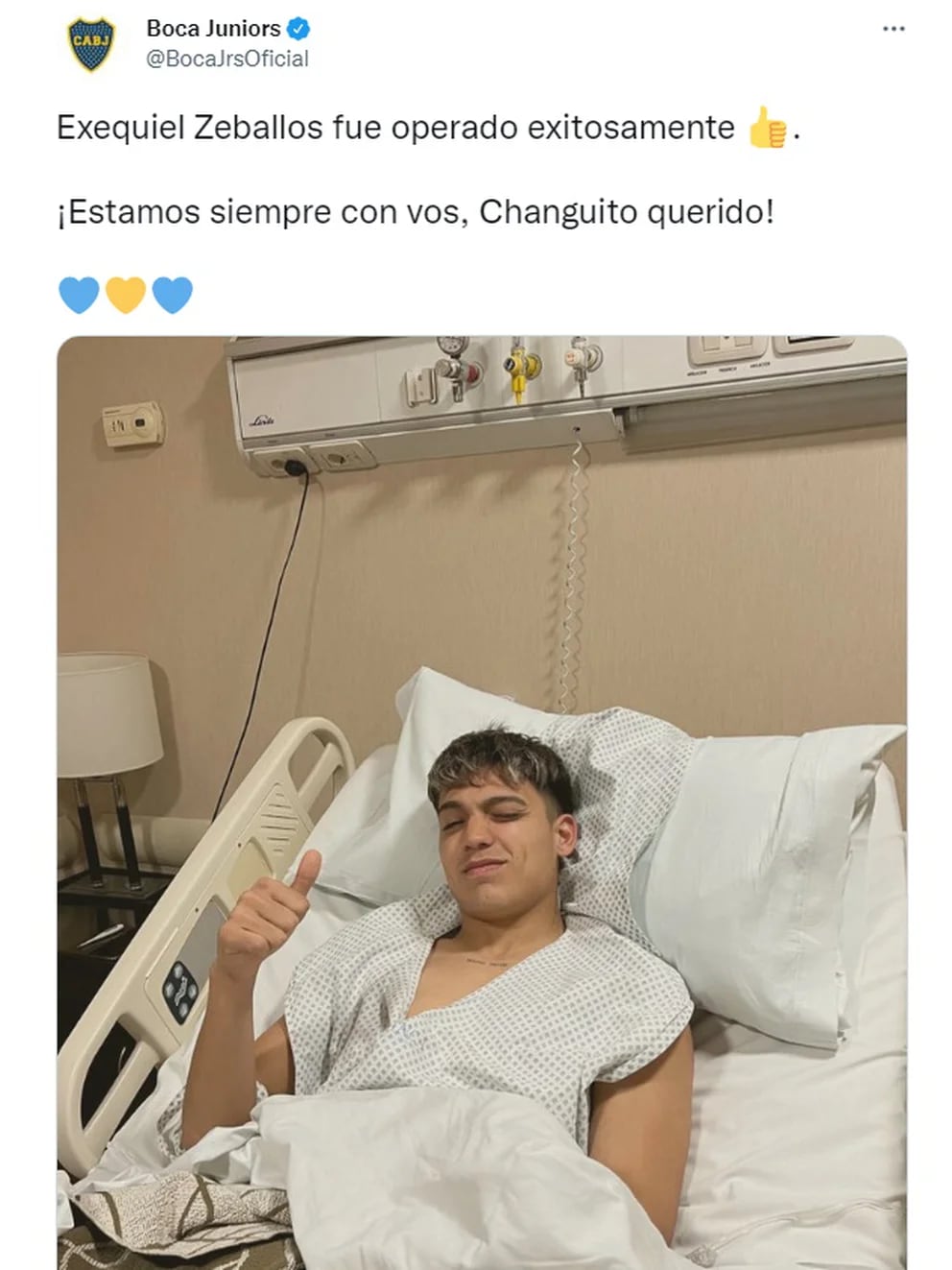 El Changuito Zeballos fue operado con éxito de su lesión: el mensaje de Boca Juniors 