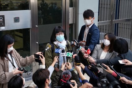 Zhao Hang Tong speaks to the media outside the Tin Shui Wa Police Station in Hong Kong, China, March 22, 2021. REUTERS / Lam Yek