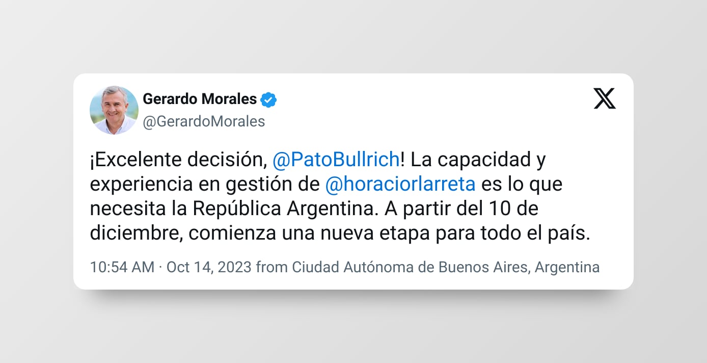 Gerardo Morales sobre el anuncio. Foto: Twitter