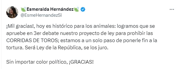 Mensaje de la senadora Esmeralda Hernández luego del debate - crédito X