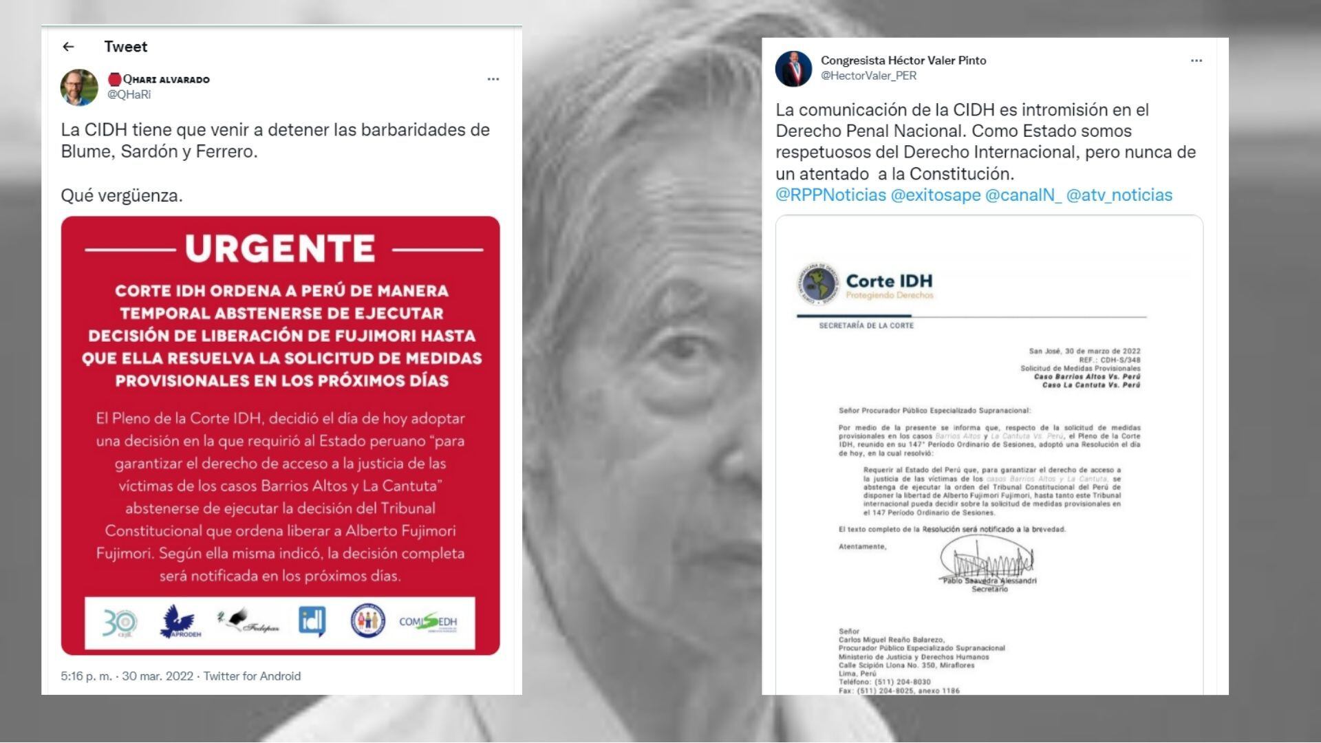 阿尔贝托·藤森的释放被美洲人权委员会逮捕。