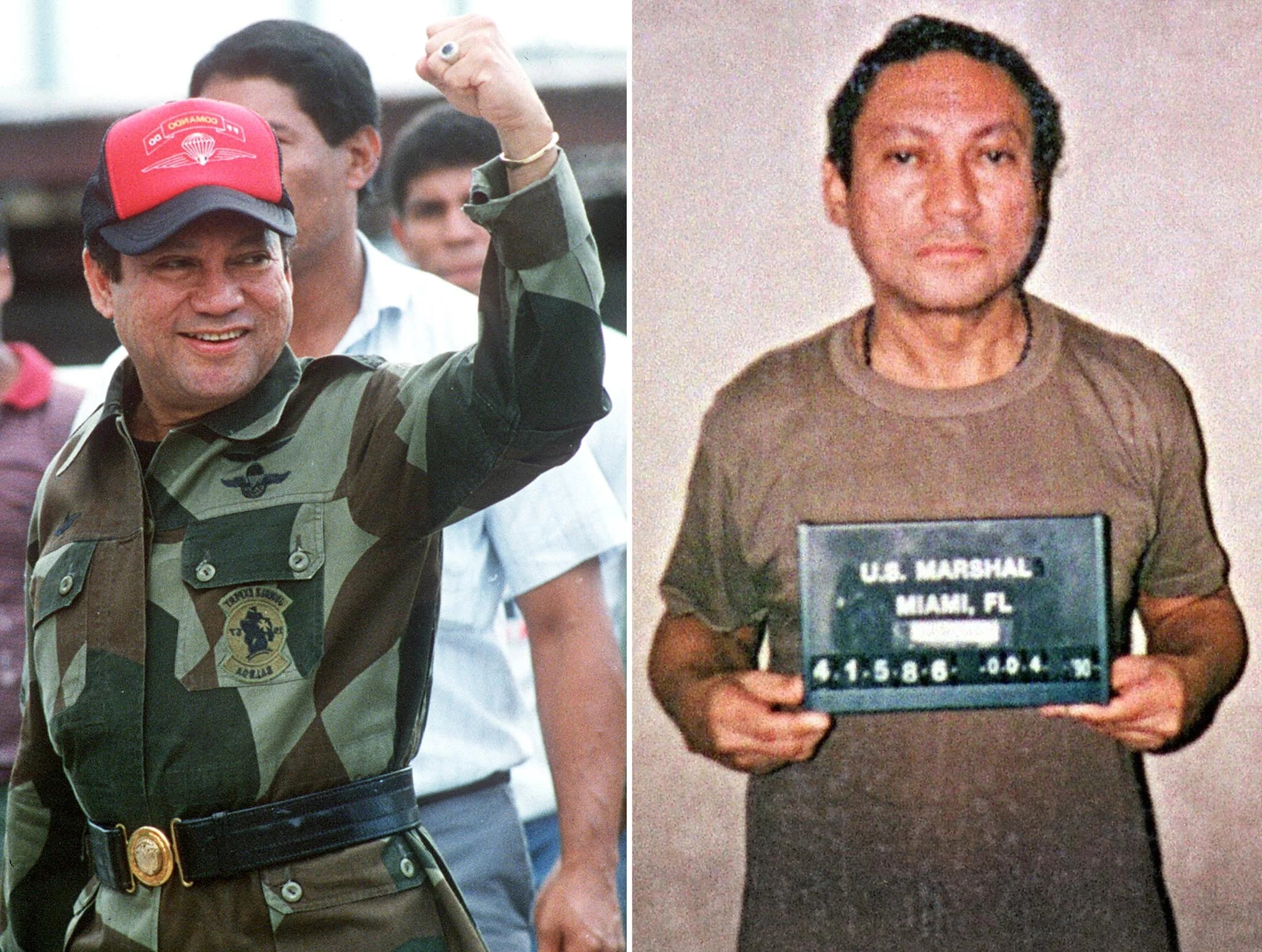 Fotos tomadas el 4 de octubre de 1989 en Panama (izquierda) y el 4 de enero de 1990 en Miami (derecha). (AFP)