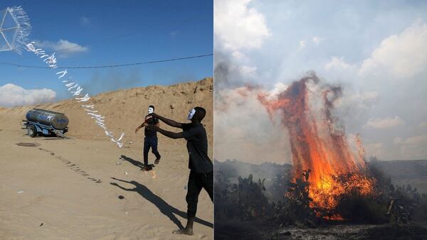 Los terroristas palestinos atacaron Israel con cometas incendiarias