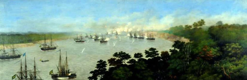 Ataque de la escuadra brasileña a las baterías de Curupaytí. Oleo de Cándido López (1901)