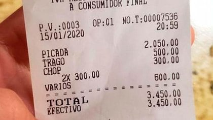 El ticket de la cuenta generó indignación en las redes sociales