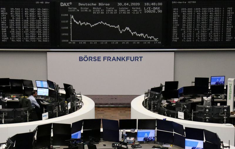 FILE PHOTO: The German share price index DAX graph is pictured at the stock exchange in Frankfurt, Germany, April 30, 2020. REUTERS/Staff