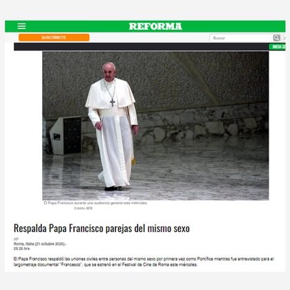 El periódico mexicano Reforma sobre el Papa Francisco