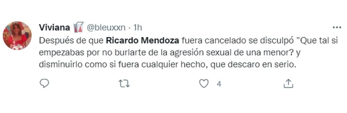 Usuarios rechazan disculpas públicas de Ricardo Mendoza y Norka Gaspar. (Foto: Twitter)