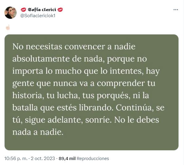 El nuevo posteo de Sofía Clérici tras el escándalo con Martín Insaurralde