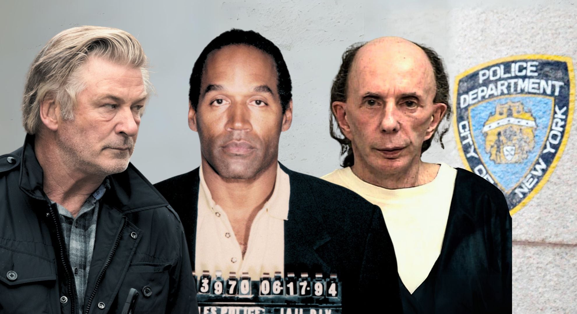 O. J. Simpson, Alec Baldwin y Phil Spector son algunas de las figuras del entretenimiento acusadas de homicidio. (Créditos: Composición)
