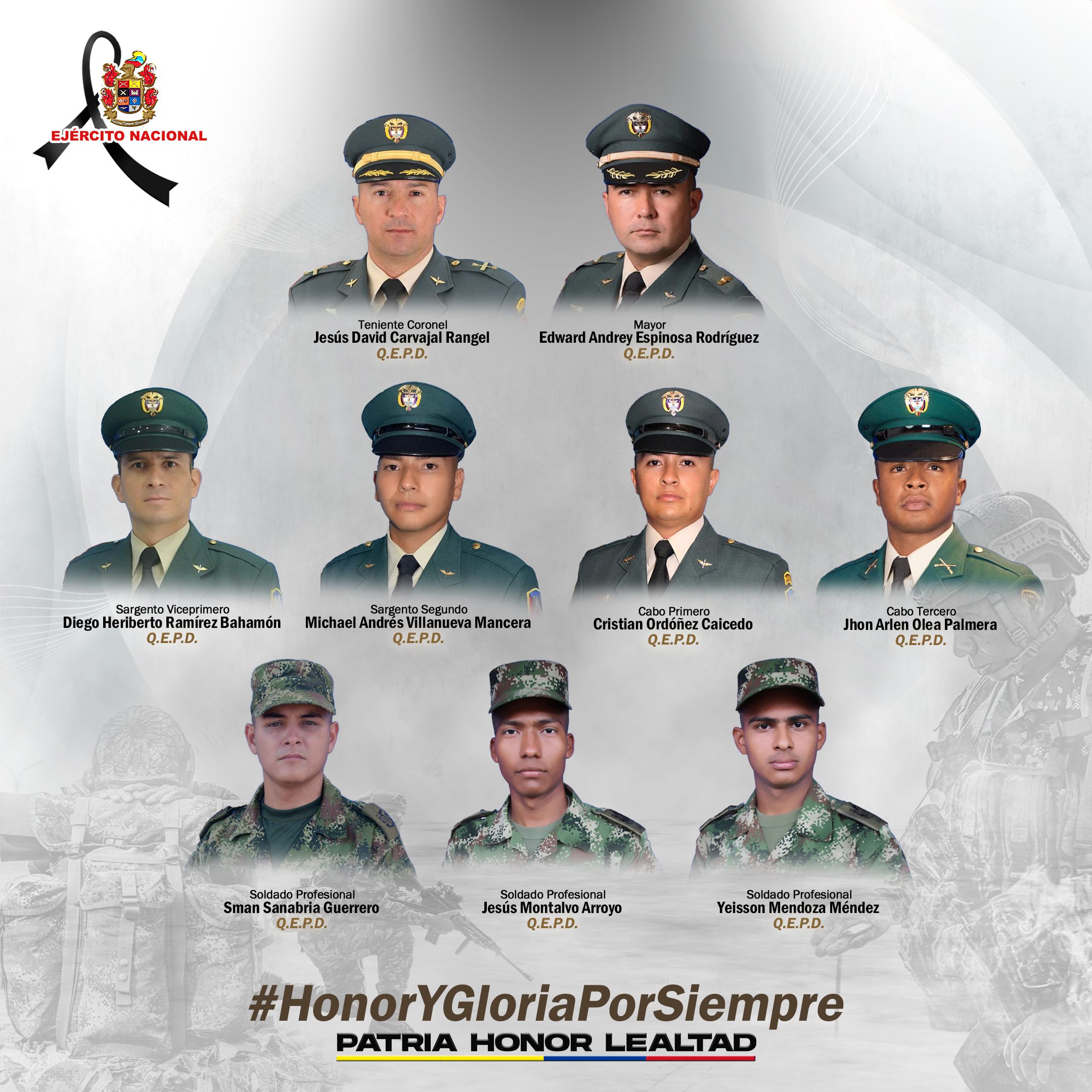 Militares que murieron en el accidente de helicóptero, en el sur de Bolívar - crédito Ejército Nacional