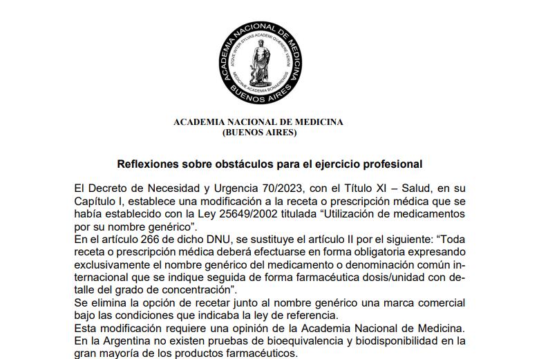 Comunicado Academia Nacional de Medicina