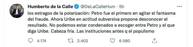 Humberto de la Calle on the controversy over the counting of votes in the legislative elections.