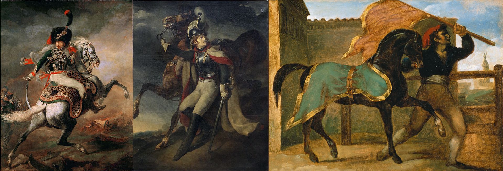 "Oficial de cazadores" (1812), "Coracero herido" (1814) y "Carrera de caballos berberiscos" (1817)