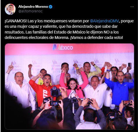 Alito Moreno felicitó a Alejandra del Moral por su supuesto triunfo en el Edomex (Twitter/@alitomorenoc)