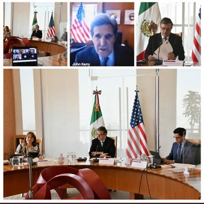 Durante una conferencia virtual entre el canciller mexicano y el enviado presidencial de Estados Unidos para el Cambio Climárico, John Kerry, se resaltó la importancia de reducir los contaminantes climáticos (Foto: Twitter/ @m_ebrard)