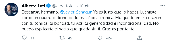 Personajes de distintas cadenas lanzaron emotivas palabras luego del fallecimiento de Sahagún (Foto: Captura Twitter)