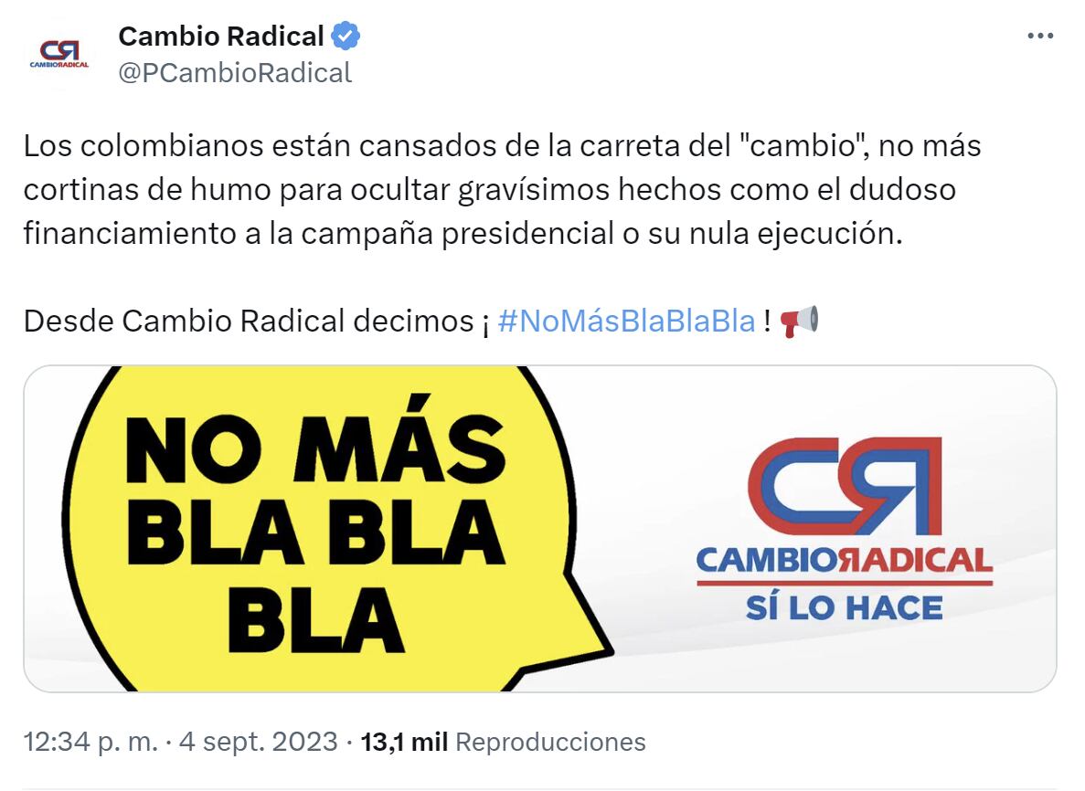 El partido Cambio Radical anunció su campaña en contra de la actual administración colombiana - crédito @PCambioRadical/X