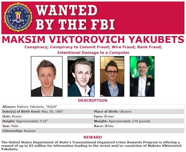 El FBI ofreció una recompensa de 5 millones de dólares por información que condujera al arresto de Yakubets (Foto: Twitter Agencia Nacional contra el Crimen del Reino Unido/@NCA_UK)