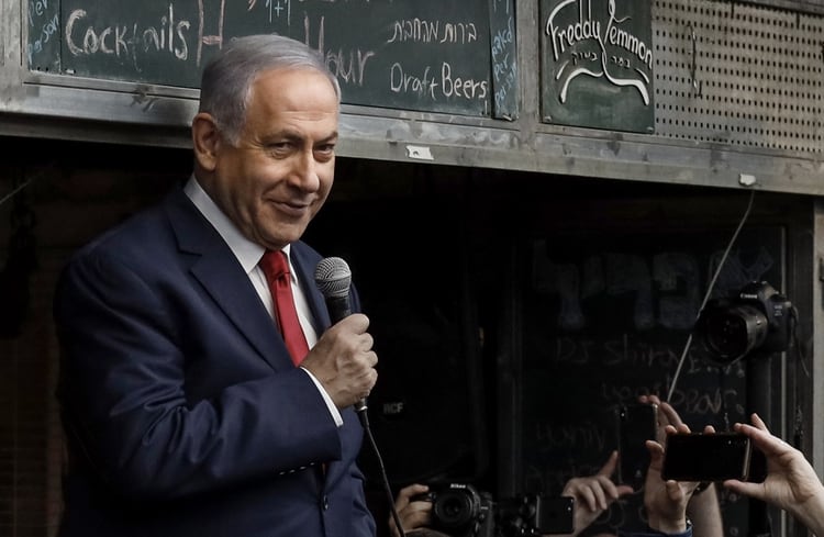 El primer ministro israelí Benjamin Netanyahu, durante un acto de campaña en Jerusalén (THOMAS COEX / AFP)