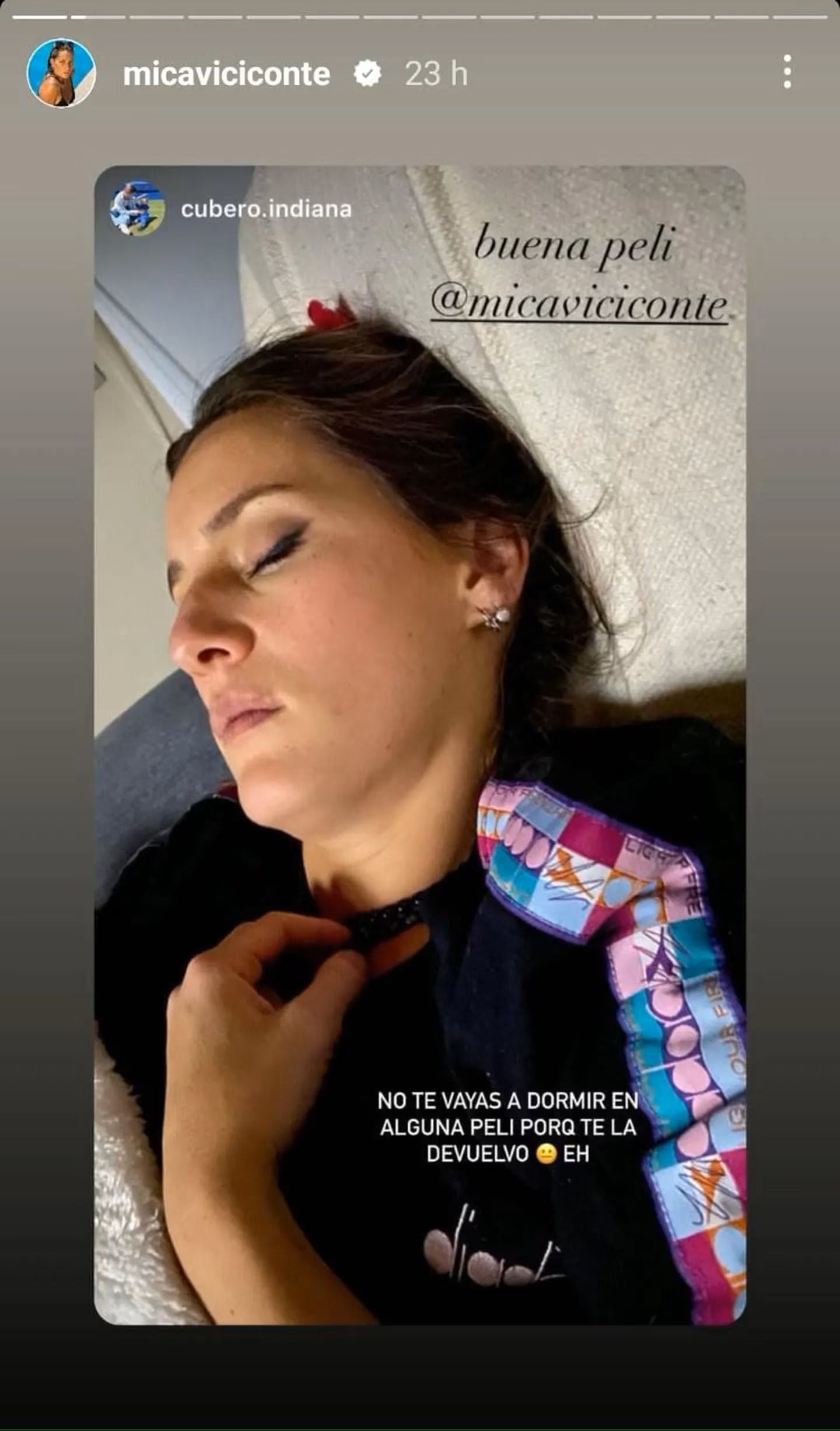 La respuesta de Indiana Cubero, con una imagen de Mica Viciconte