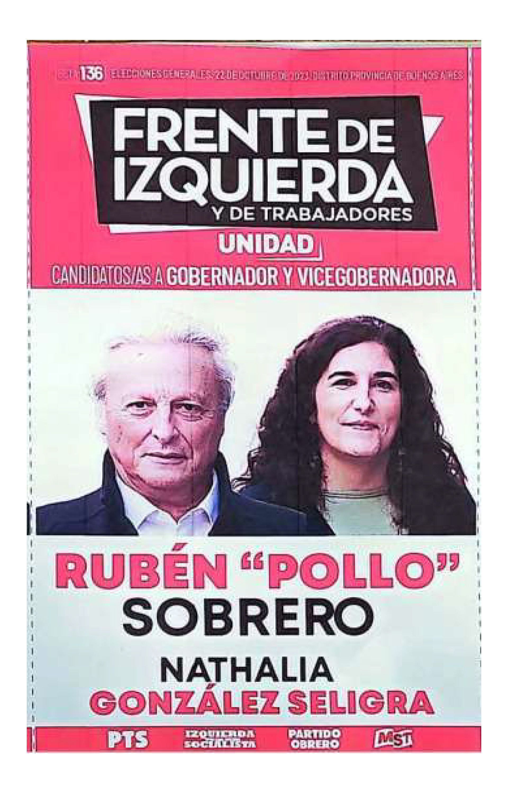 La boleta del Frente de Izquierda Unidad para la categoría de gobernador en la provincia de Buenos Aires.