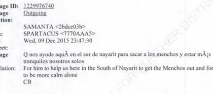 H2: "Que nos ayude aquí en el sur de Nayarit para sacar a los 'menchos' y estar más tranquilos nosotros solos" (Captura: Expediente Departamento de Justicia EEUU)