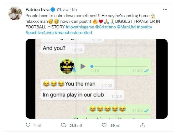 Whatsapp de Evra con Cristiano Ronaldo tras su llegada a Manchester United