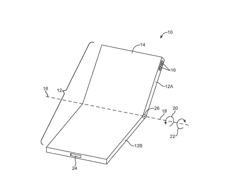 Imágenes del móvil plegable que está en la solicitud de patente que presentó Apple (USPTO).