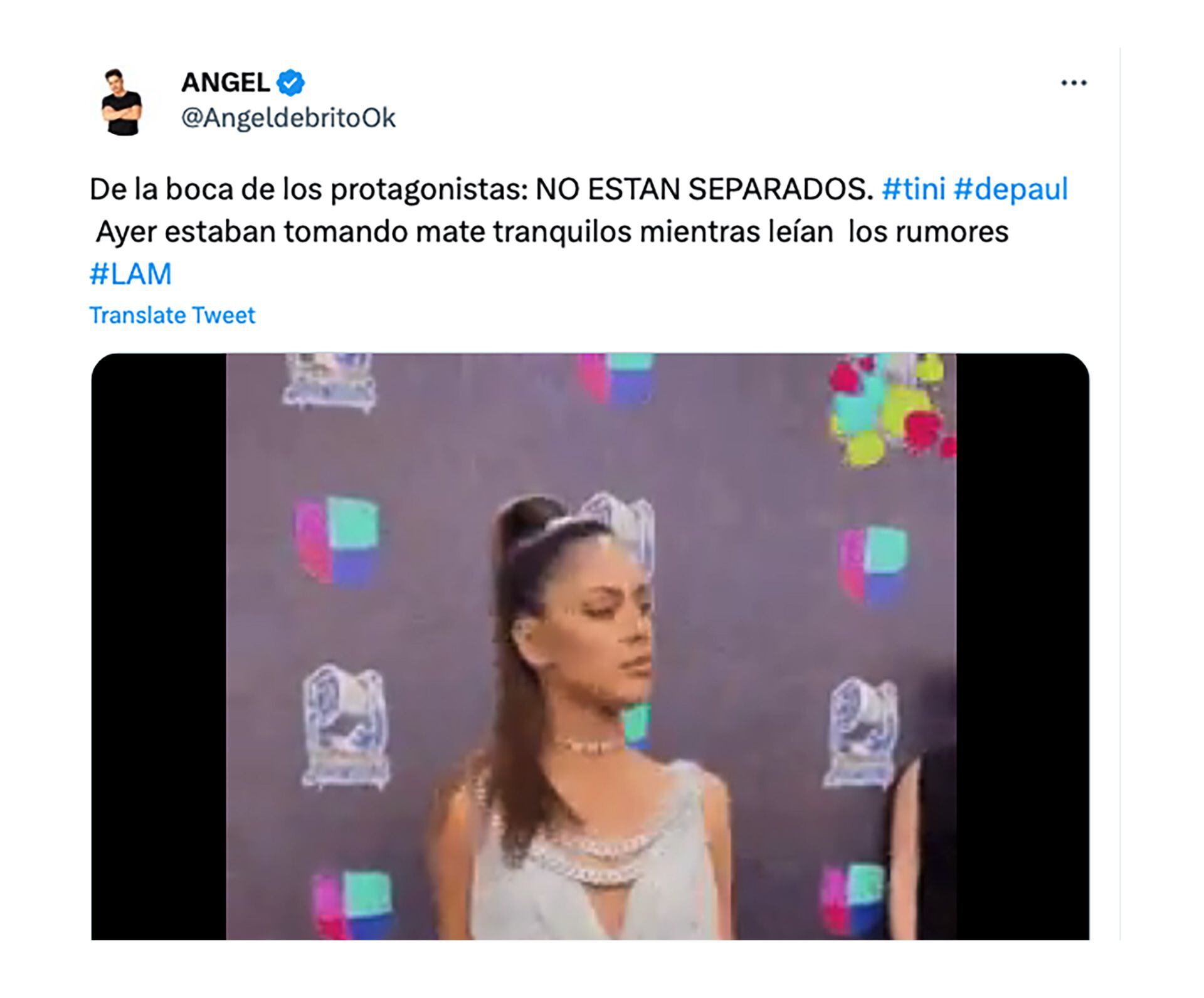 La palabra de Ángel de Brito sobre los rumores de crisis entre Tini y De Paul (Twitter)