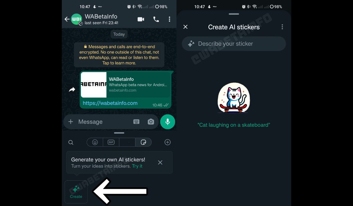 Generación de stickers con IA en WhatsApp beta para Android. (WABetaInfo)