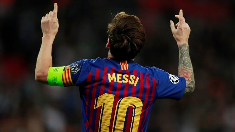 Uno de los 51 festejos de Messi en el 2018 (Reuters)