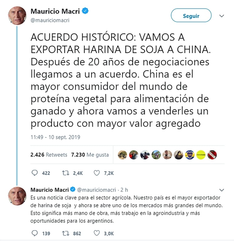 Macri celebró el acuerdo en Twitter