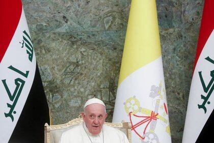 Foto del viernes del Papa Francisco en el Palacio Presidencial en Bagdad. Mar 5, 2021. REUTERS/Yara Nardi