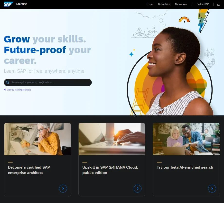 SAP Learning Hub ofrece cursos de transformación digital online. (Captura)
