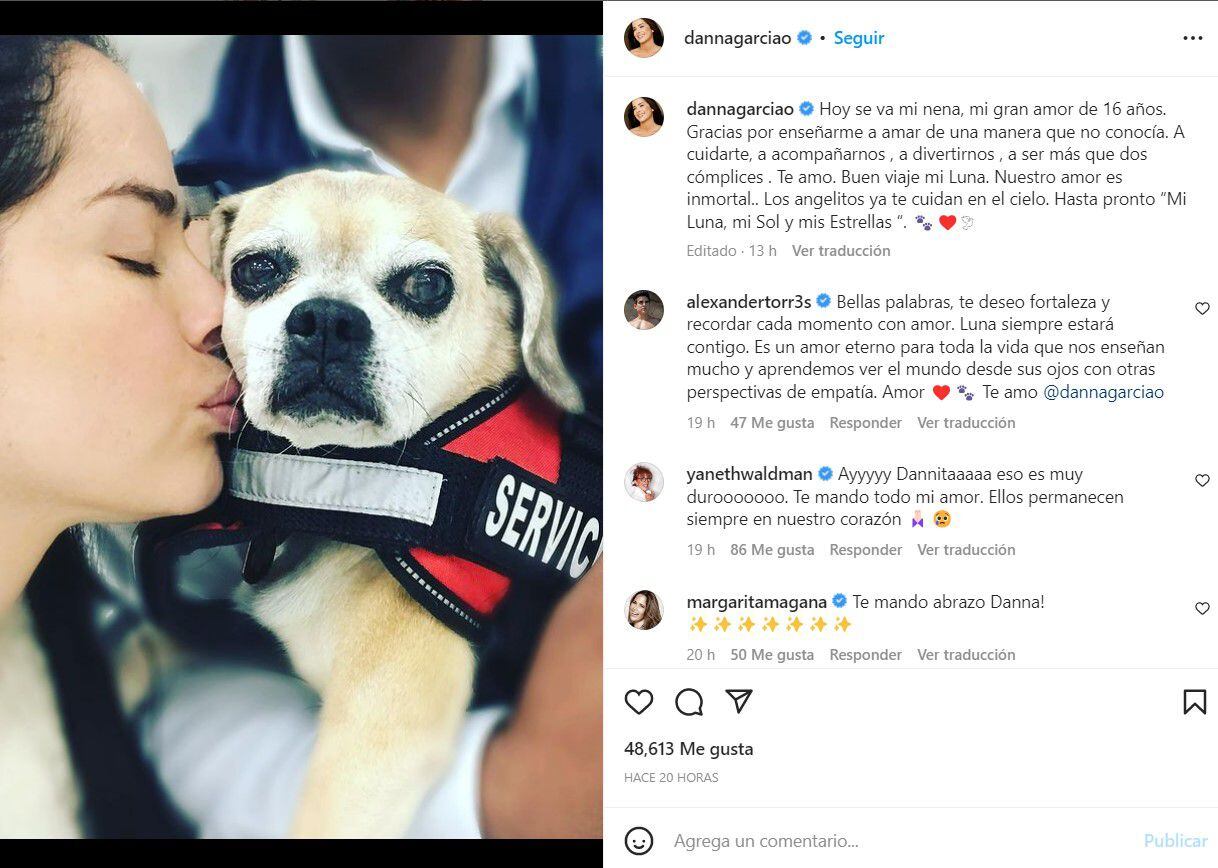 Danna García lamenta el fallecimiento de su mascota: “Los angelitos ya te cuidan en el cielo”. Foto: Instagram @dannagarciao