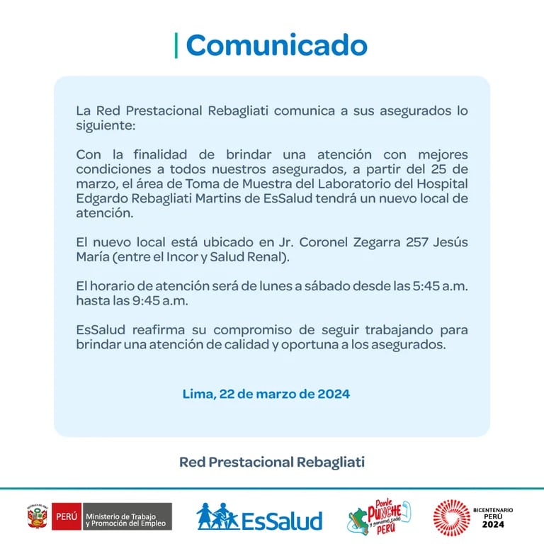 Comunicado oficial del Hospital Edgardo Rebagliati Martíns. Foto: EsSalud
