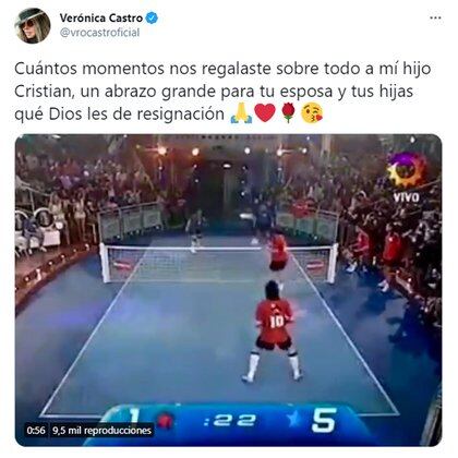 Para despedirl, Verónica Castro recordó un partido que jugó Diego Maradona  con su hijo Cristian en un evento (@vrocastroficial)